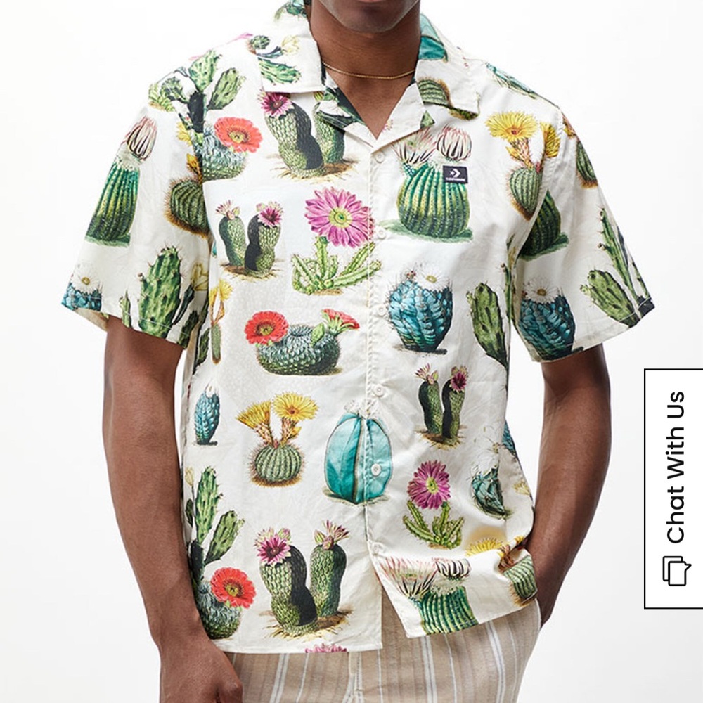 Converse Plant Print Woven Resort Camp Shirt